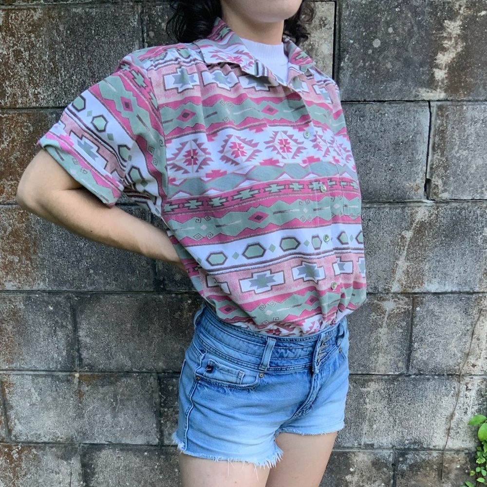 Tapestry - Geometric Pattern Button-Up - image 2